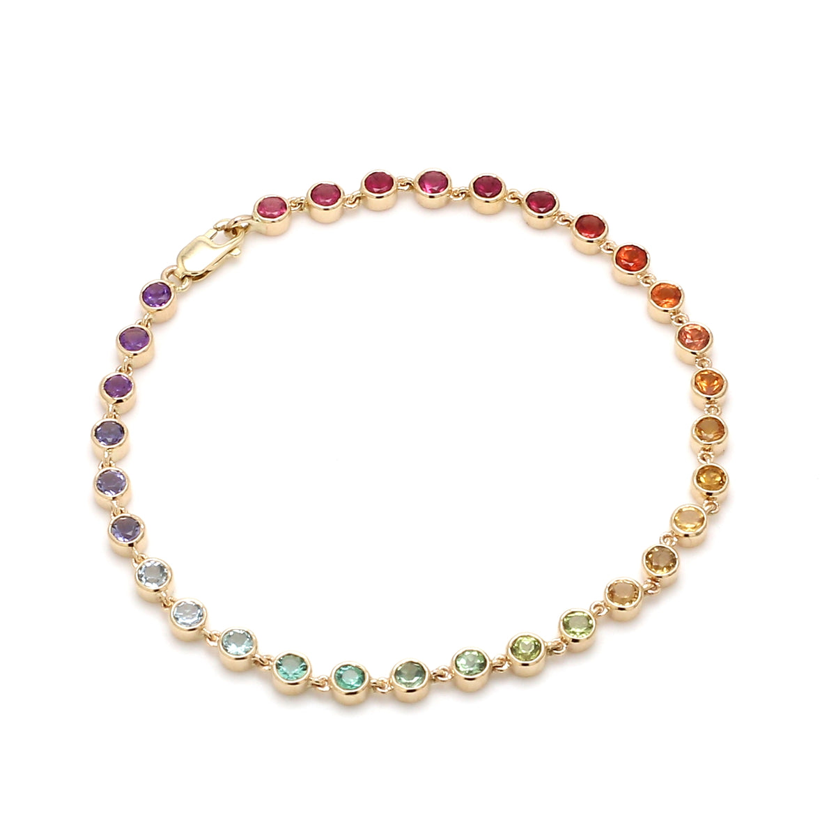 Rainbow Gemstone Round Link Chain Bracelet