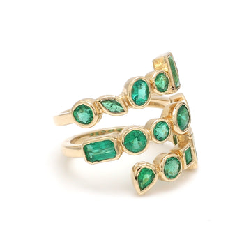 Emerald Mix Shape Bezel Set Spiral Ring