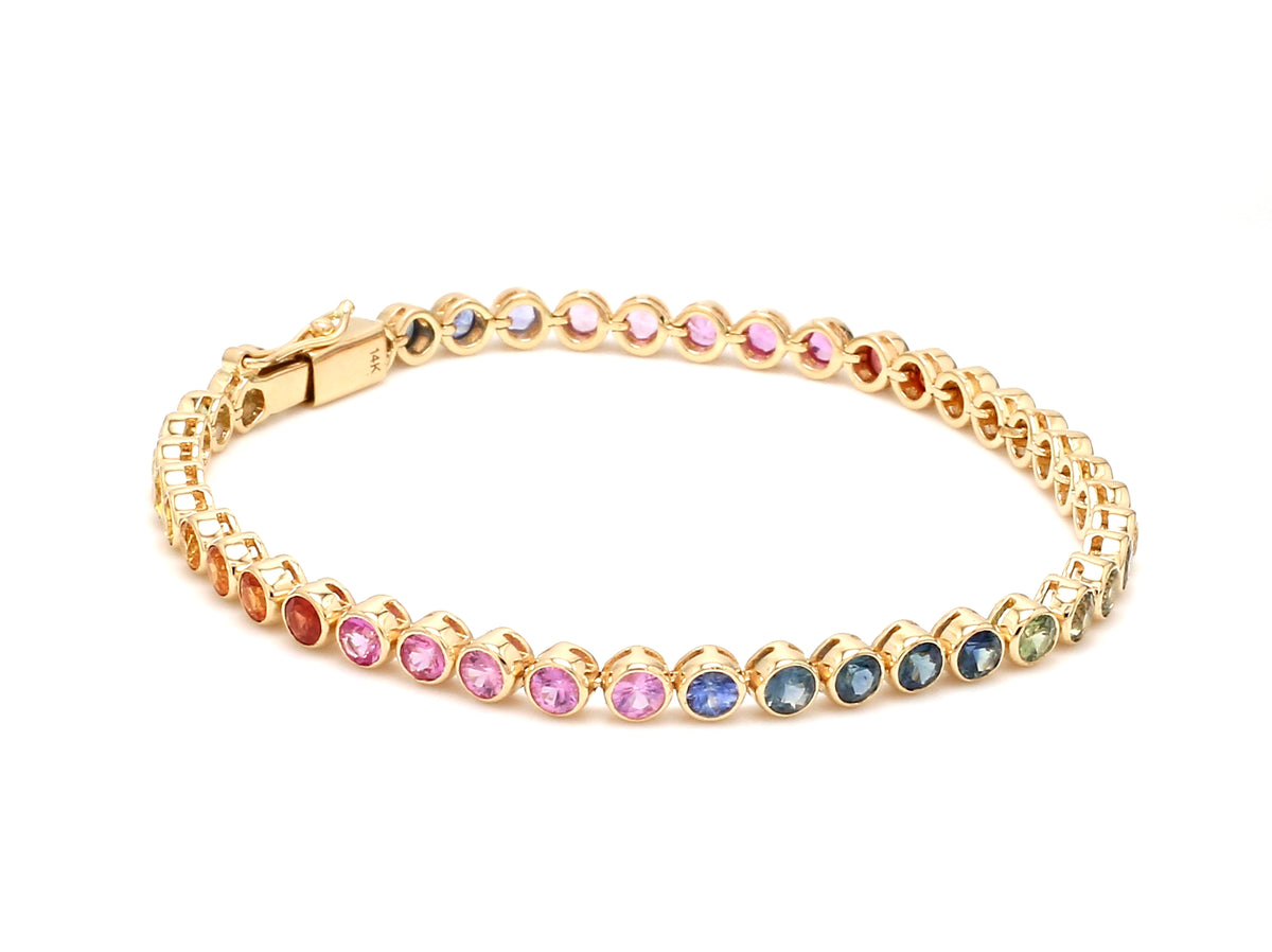 Rainbow Sapphire Round Bezel Set Bracelet