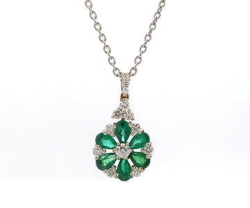 Emerald Diamond Flower Pendant