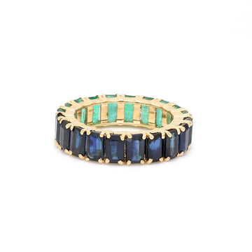 Emerald Blue Sapphire Octagon Half & Half Ring