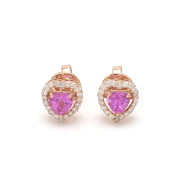 Pink Sapphire Heart Studs