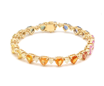 Rainbow Sapphire and Diamond Heart Bracelet