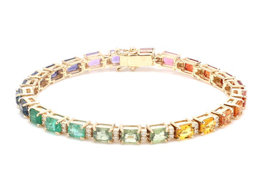 Rainbow Gemstone Emerald Cut and Diamond Bracelet