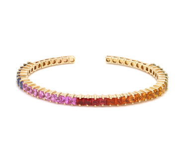Rainbow Sapphire Princess Cut Cuff