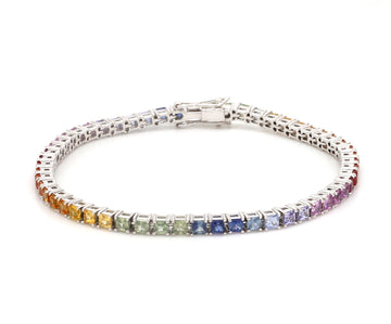 Rainbow Sapphire Princess Cut Tennis Bracelet