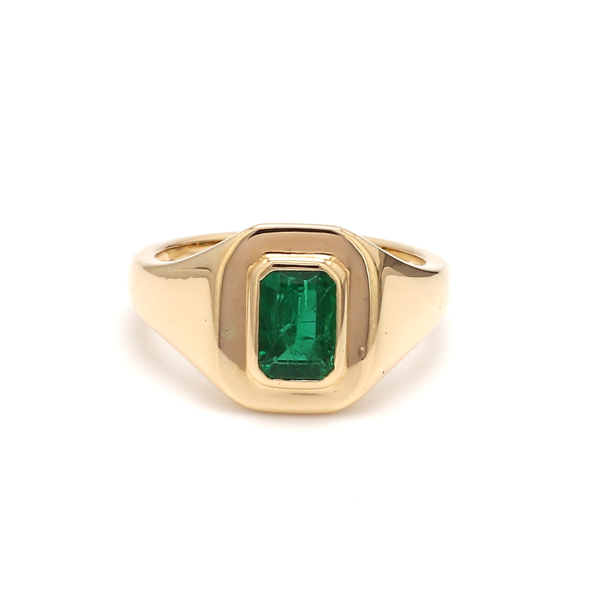 Emerald Octagon Bezel Set Signet Ring