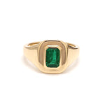 Emerald Octagon Bezel Set Signet Ring