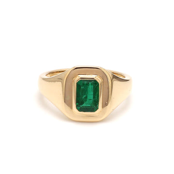 Emerald Octagon Bezel Set Signet Ring