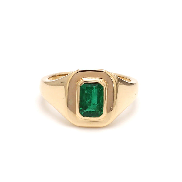 Emerald Octagon Bezel Set Signet Ring