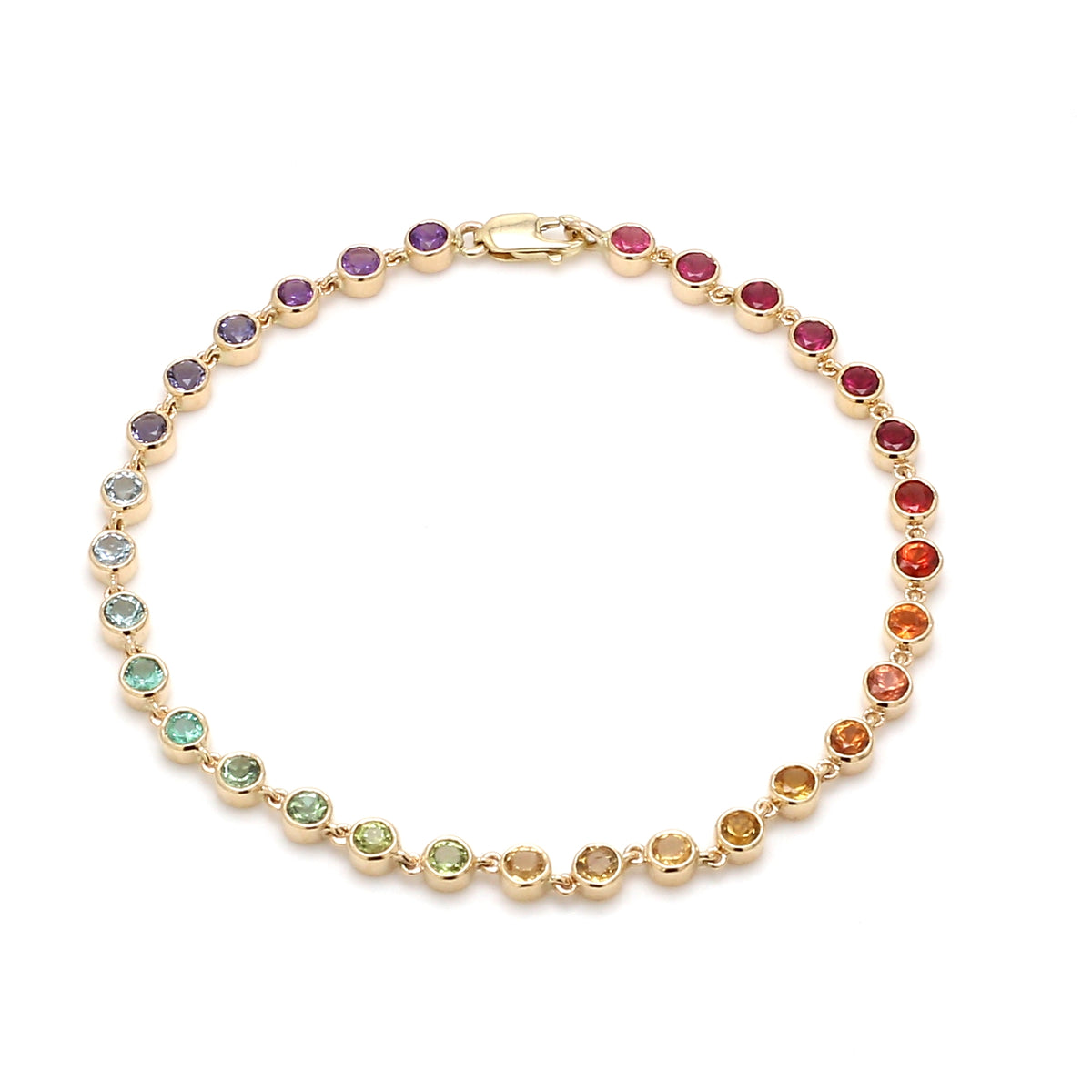 Rainbow Gemstone Round Link Chain Bracelet