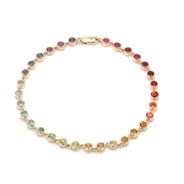Rainbow Gemstone Round Link Chain Bracelet