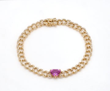 Pink Sapphire Heart Link Chain Bracelet