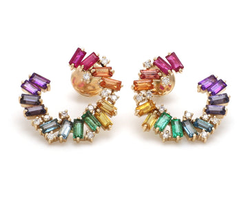 Rainbow Gemstone Small Baguette Diamond Earring