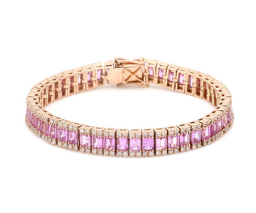 Pink Sapphire Emerald Cut & Diamond Bracelet