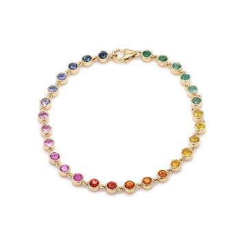 Rainbow Sapphire Emerald Link Chain Bracelet