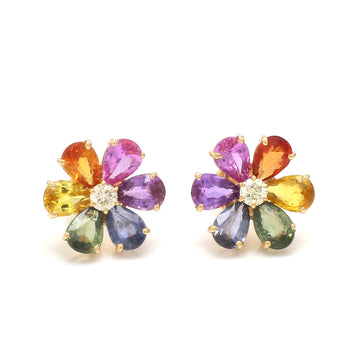 Rainbow Sapphire Pear Diamond Studs
