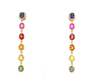 Rainbow Sapphire Oval Bezel Set Link Earrings