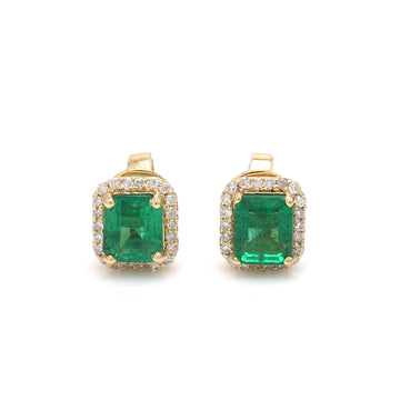 Emerald Octagon Diamond Studs
