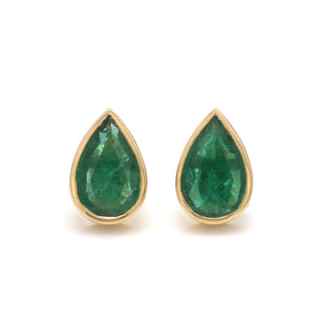 Emerald Pear Bezel Set Studs
