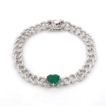 Emerald Heart Diamond Link Chain Bracelet
