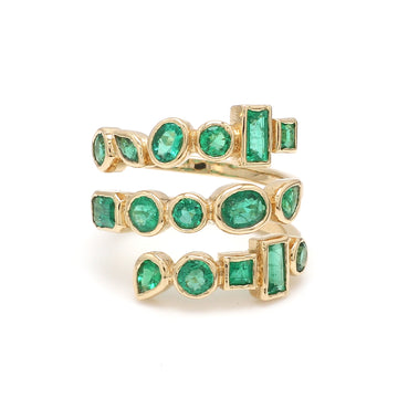 Emerald Mix Shape Bezel Set Spiral Ring