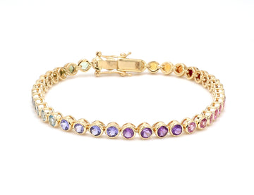 Rainbow Gemstone Round Bezel Set Bracelet