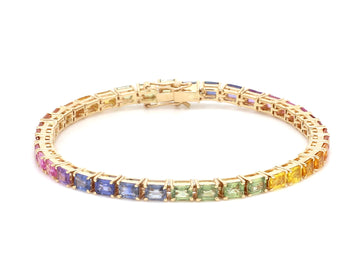 Rainbow Sapphire East West Emerald Cut Bracelet
