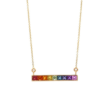 Rainbow Gemstone Horizontal Bar Pendant