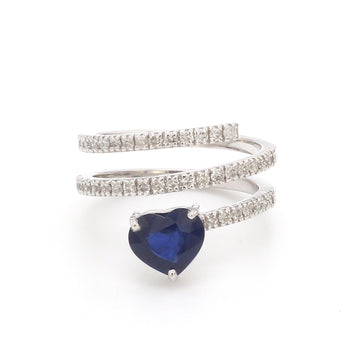 Blue Sapphire Heart and Diamond Spiral Ring