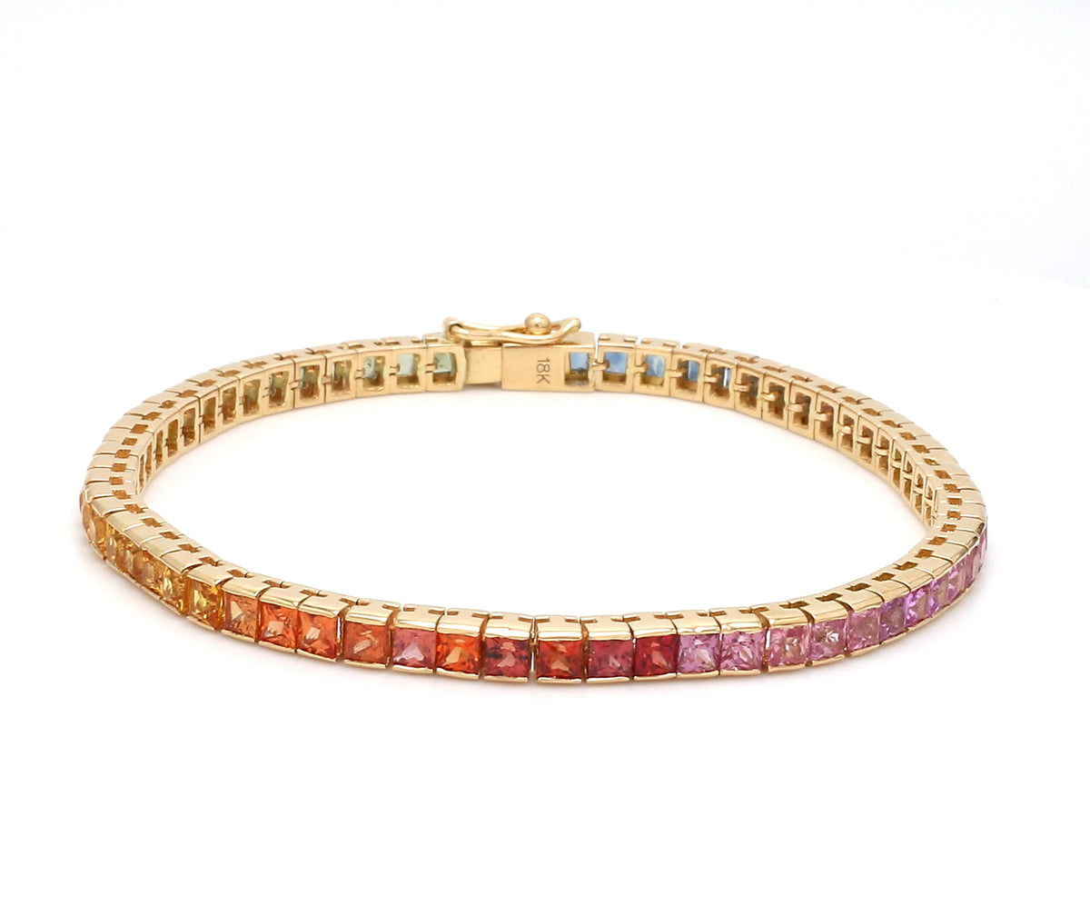 Rainbow Sapphire Princess Cut Bracelet