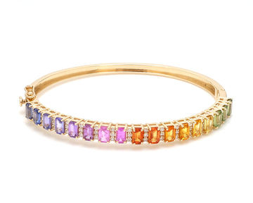 Rainbow Sapphire Emerald Cut and Diamond Bangle