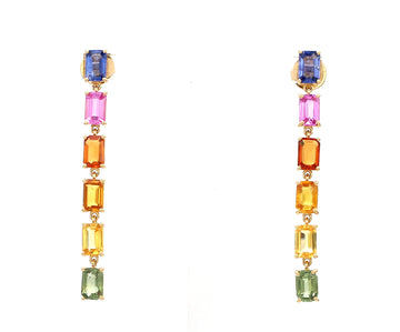 Rainbow Sapphire Emerald Cut Link Earrings