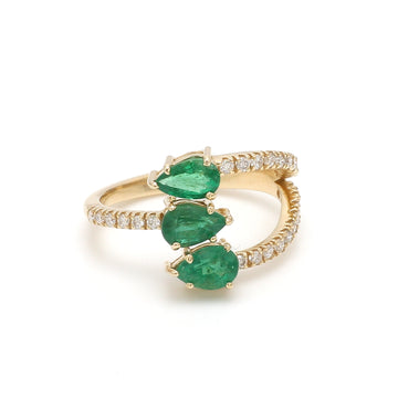 Emerald Three Pear Diamond Ring