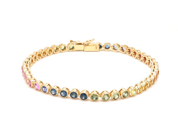 Rainbow Sapphire Round Bezel Set Bracelet