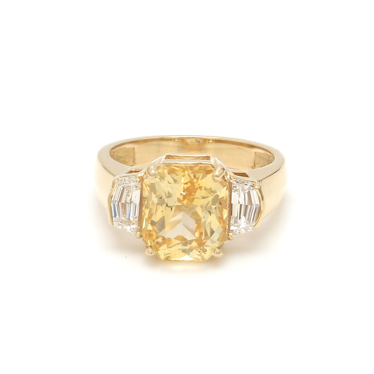 Yellow Sapphire Diamond Three Stone Ring