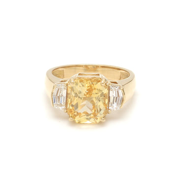Yellow Sapphire Diamond Three Stone Ring