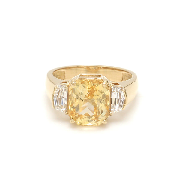 Yellow Sapphire Diamond Three Stone Ring
