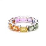 Rainbow Sapphire Emerald Cut Horizontal Ring