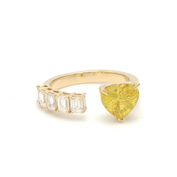 Yellow Sapphire Heart Diamond Open Ring