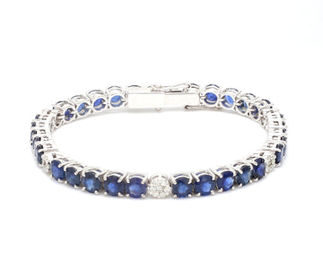 Blue Sapphire Round and Diamond Bracelet